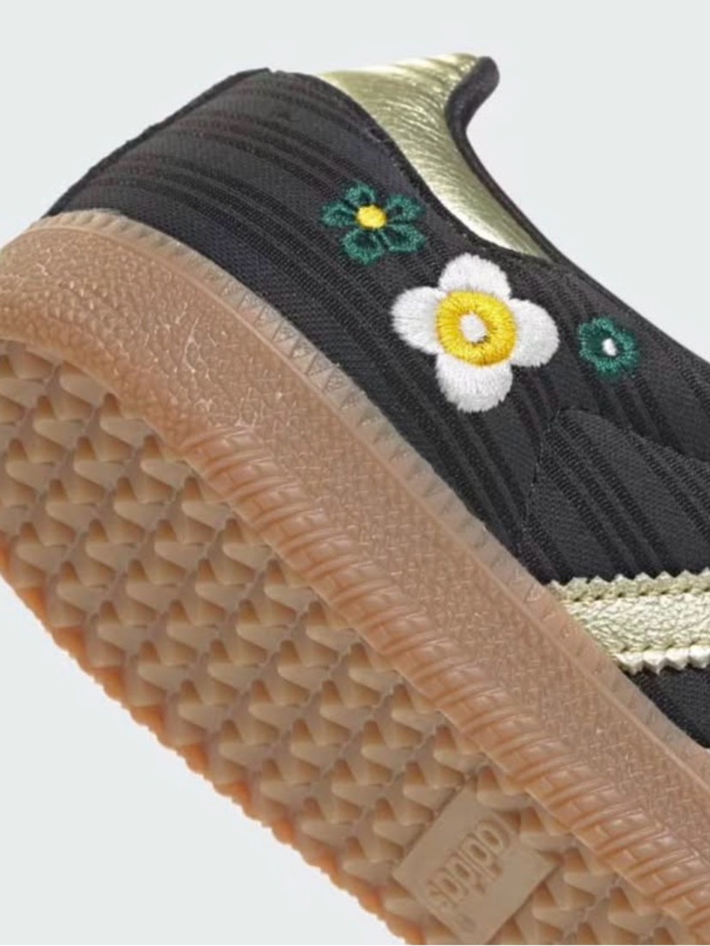 adidas Black Sneakers with Floral Embroidery and Gold Trim